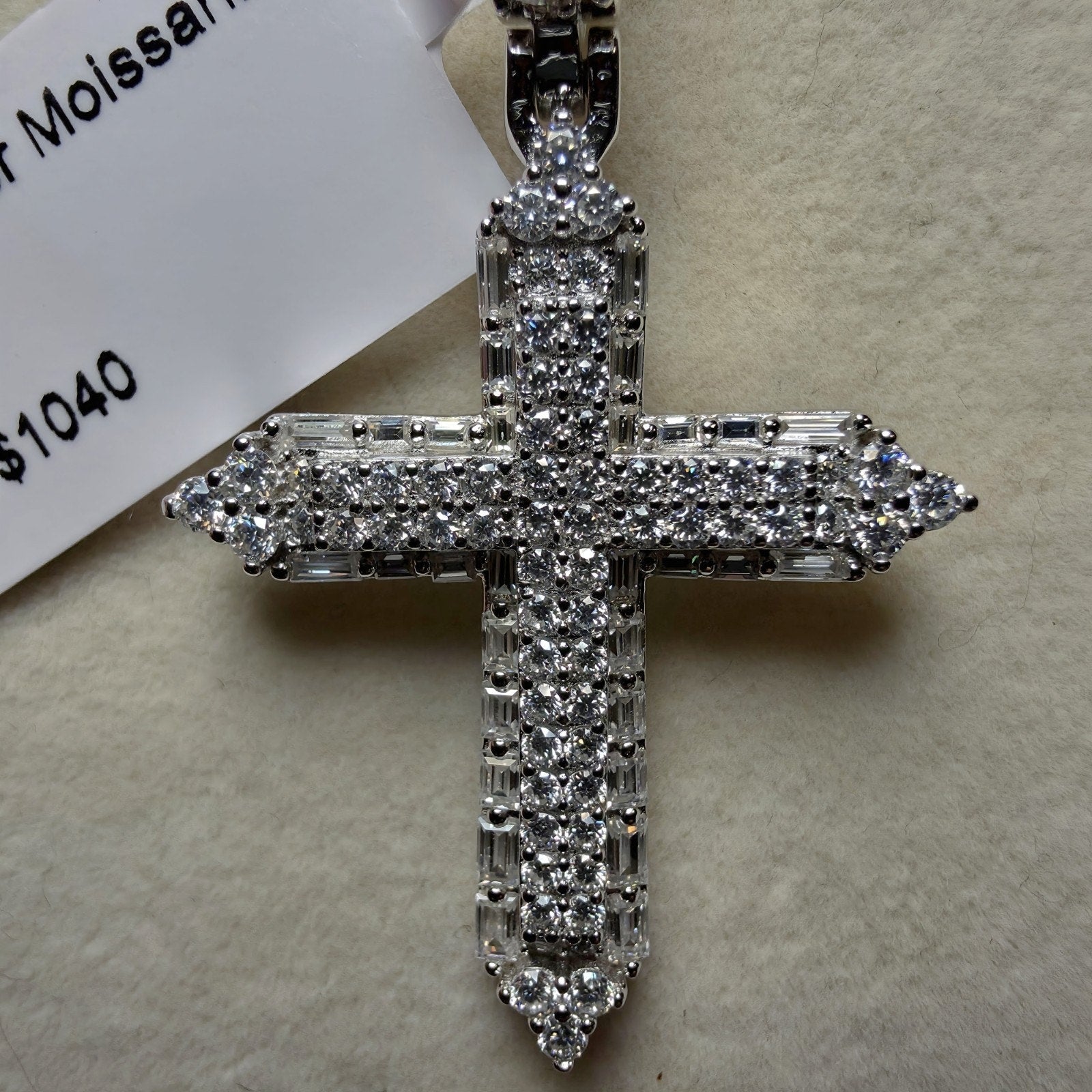 2.2CTW Moissanite Cross Pendant in 925 Sterling Silver | 24" 2mm Figaro Necklace