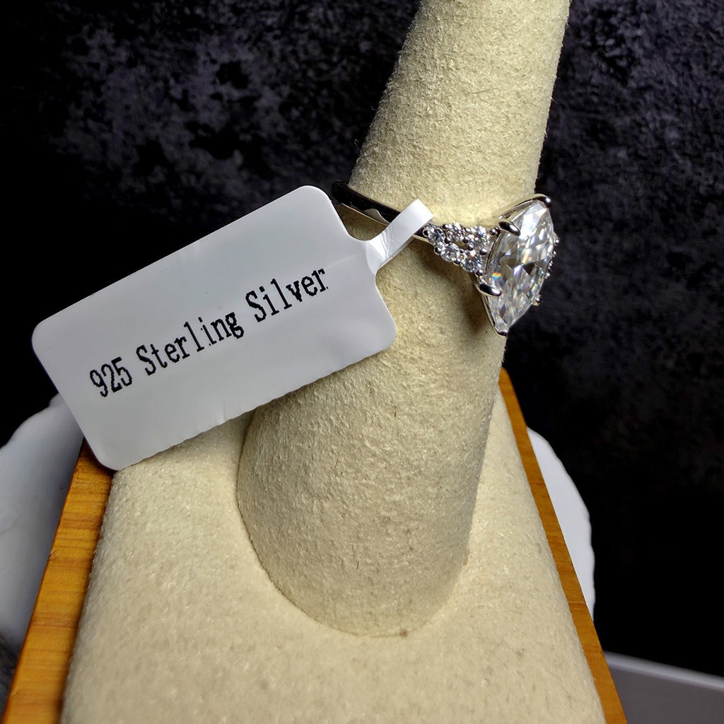 1.68Ctw D Color VVS1 Marquise Moissanite Solitaire Ring with Accents | Size 7