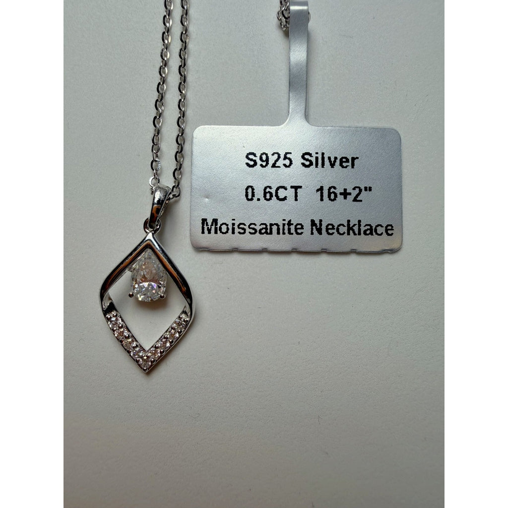 16+2" 0.6ctw Moissanite Teardrop Solitaire Pendant Necklace 925 Sterling Silver