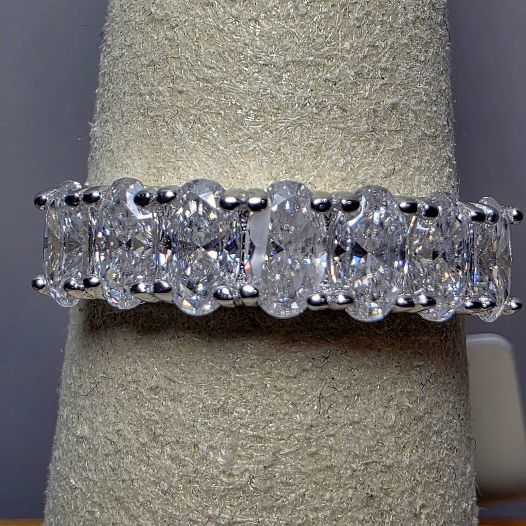 Size 7 2.16ctw Oval Moissanite Eternity Band 925 Sterling Silver