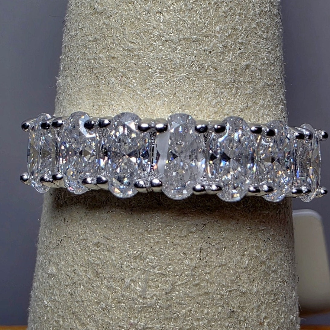 Size 7 2.16ctw Oval Moissanite Eternity Band 925 Sterling Silver