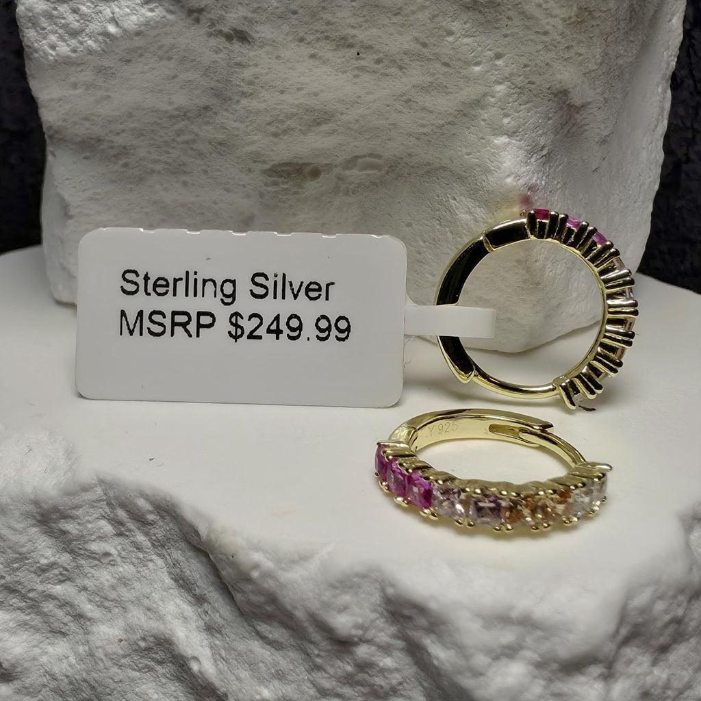 Gradient Multi-Color Cubic Zirconia Huggies in Gold-Plated Sterling Silver