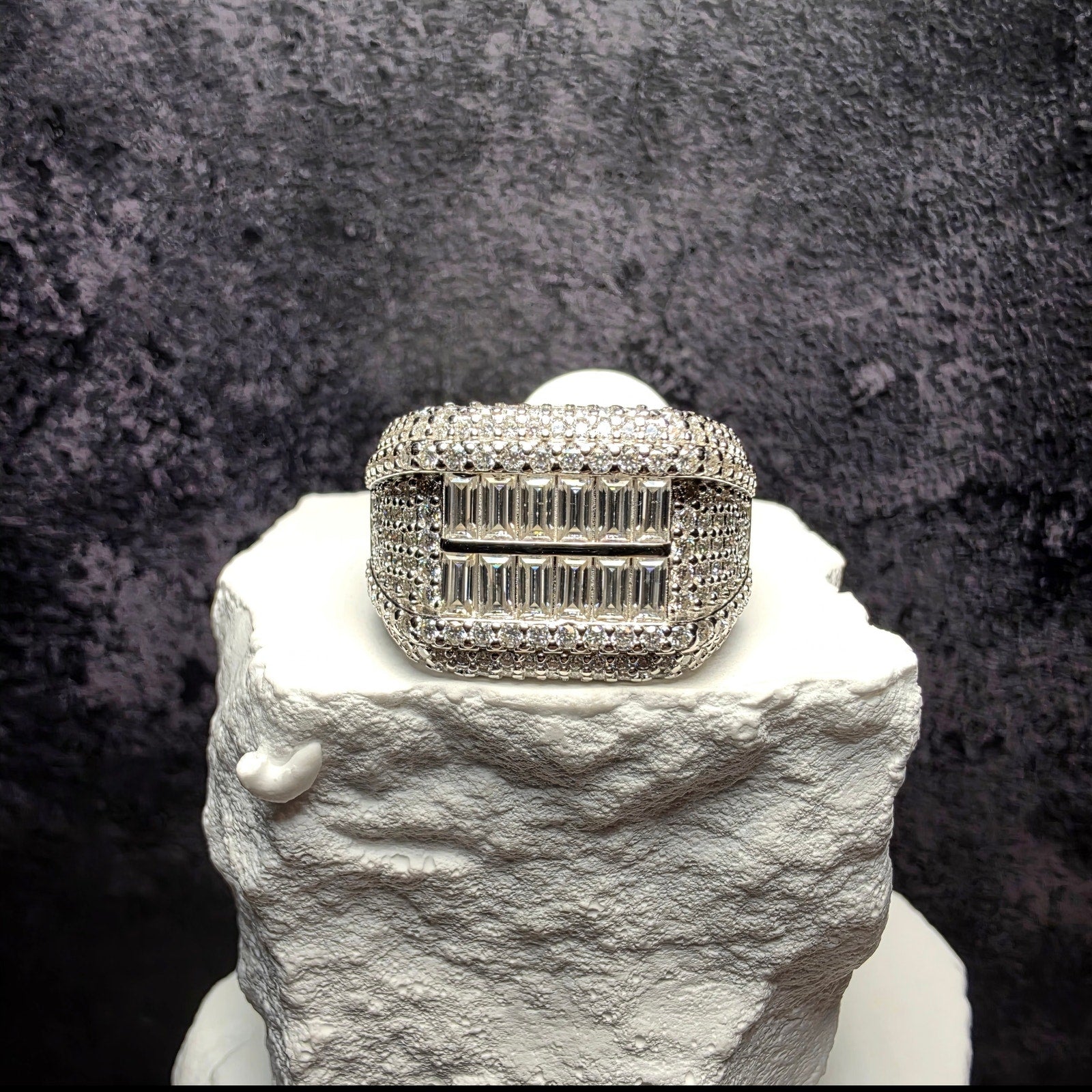 4.81 CTW Baguette Moissanite Men's Statement Ring Solid 925 Silver Size 12 GRA