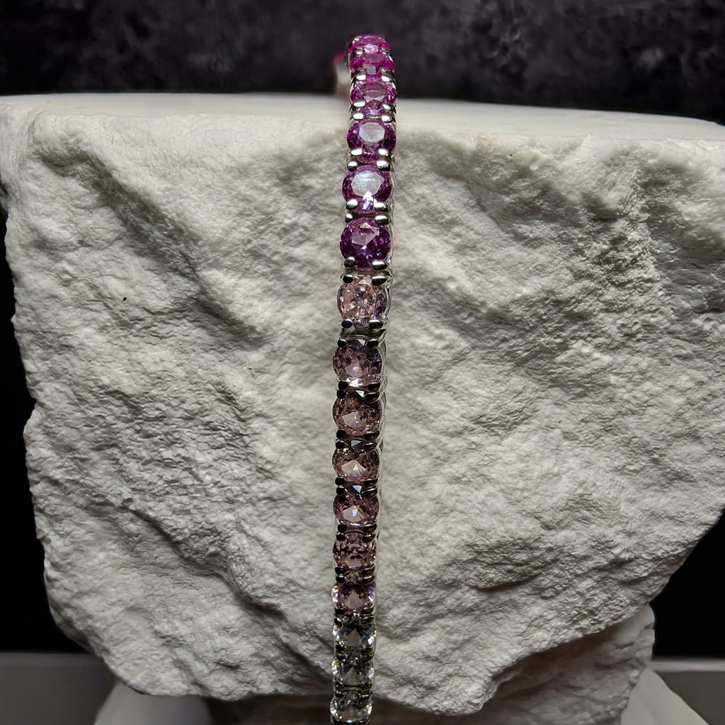 Ombré Pink Gradient Cubic Zirconia Tennis Bracelet (3mm, 7-8" Adjustable) Silver