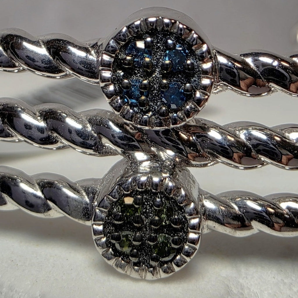 0.25ctw Multicolor Natural Diamond Adjustable Bangle in Solid 925 Silver (22g)