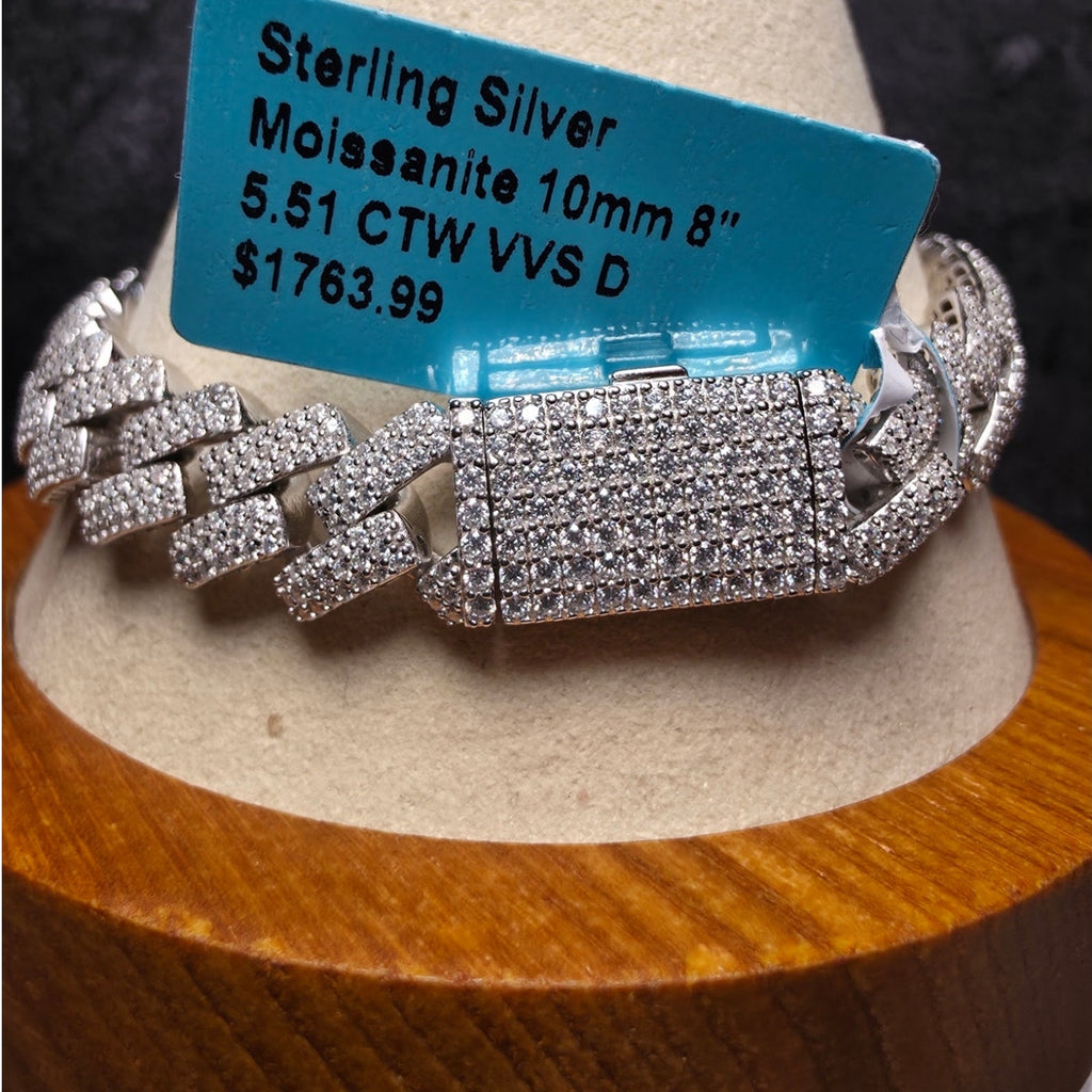5.51 CTW VVS D Moissanite Monaco Hollow Bracelet | 925 Sterling Silver 8" 10mm