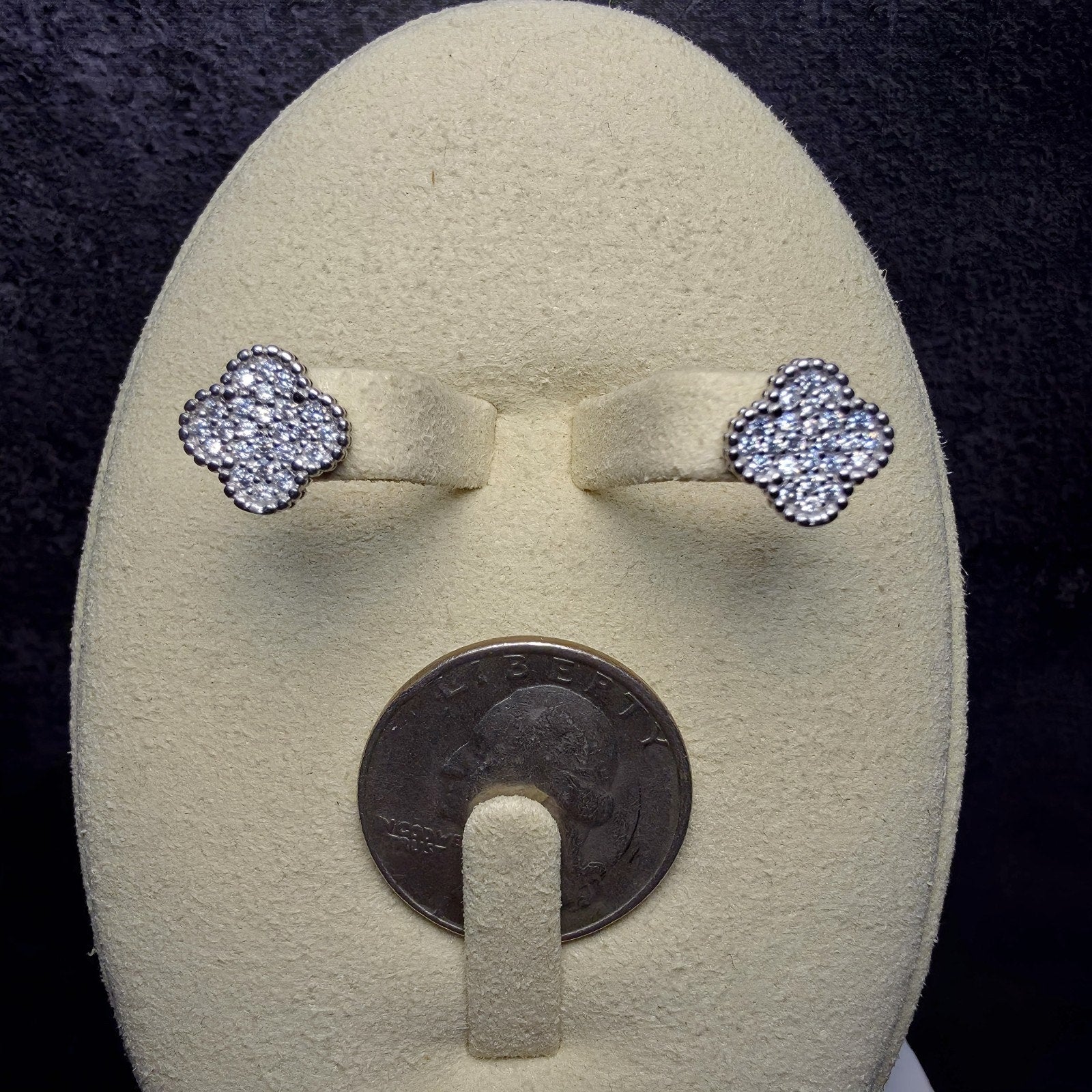 925 Sterling Silver 10mm CZ Four-Leaf Clover Stud Earrings w/Butterfly Back
