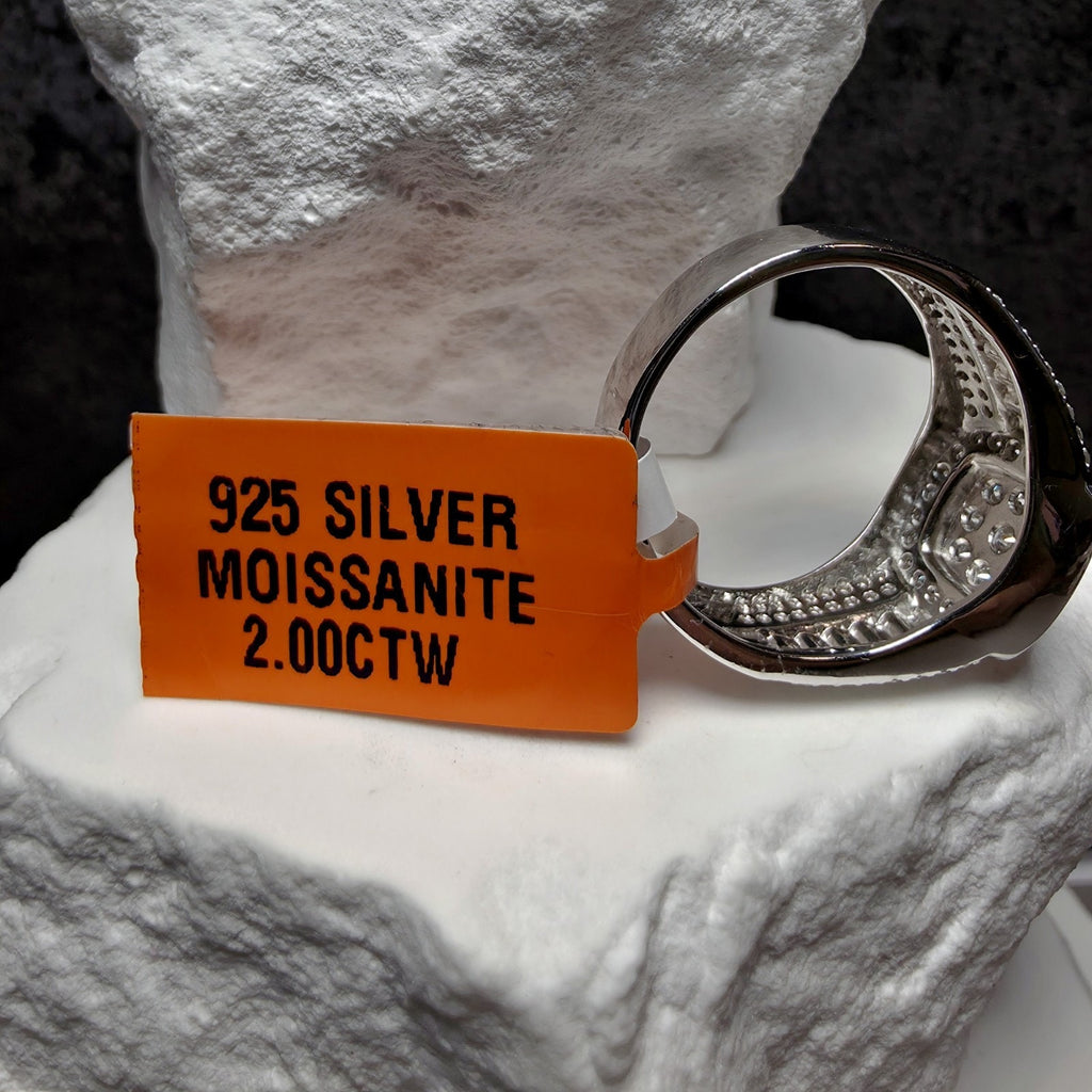 2.00 CTW Moissanite Cushion Halo Men's Ring 925 Sterling Silver Size 11