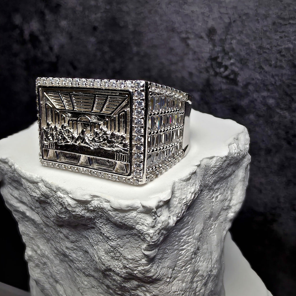 Men's Iced Out Last Supper Ring - 925 Sterling Silver CZ Ring - Size 11