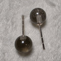 6.0mm Gray Round Stud 10k White Gold Earrings w/ Rubber Back Closure