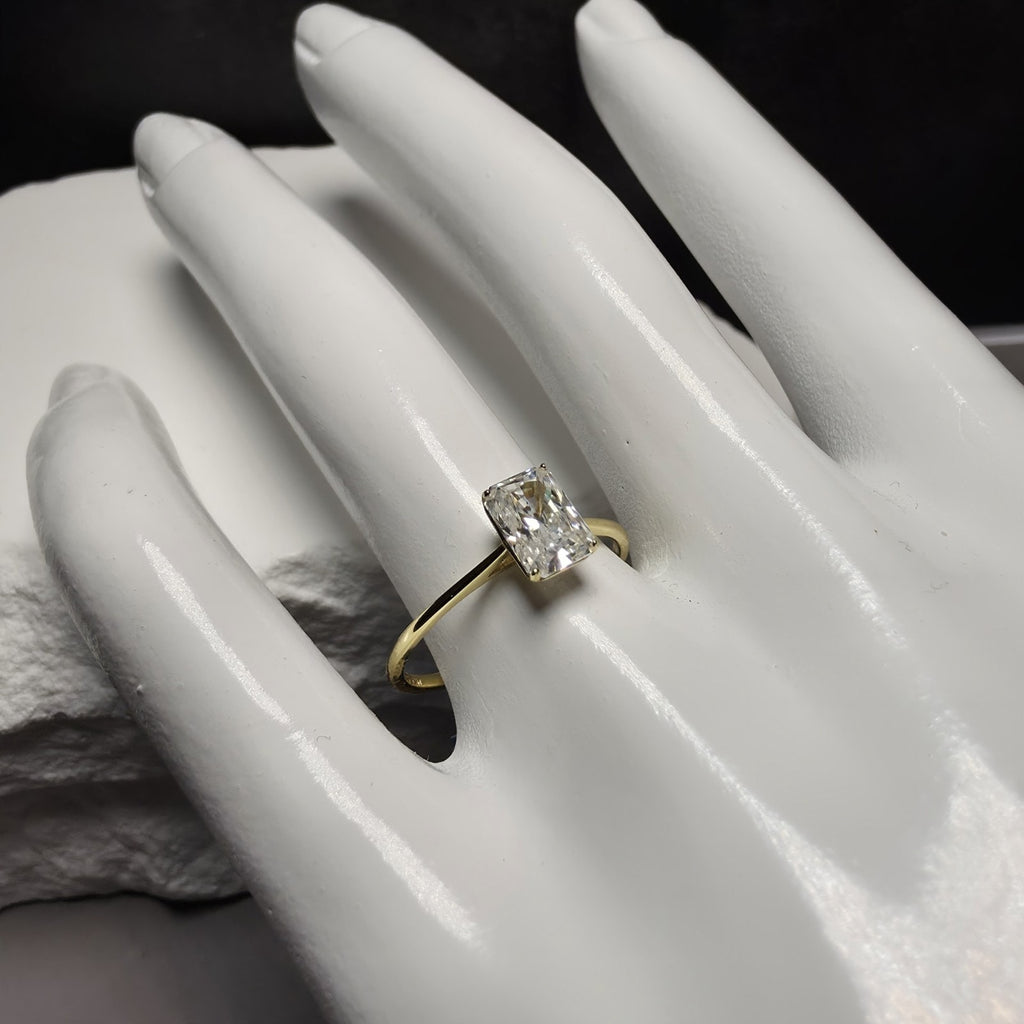 1.0CT Radiant Cut Moissanite Solitaire Ring in Gold Over Silver (Size 8, GRA)