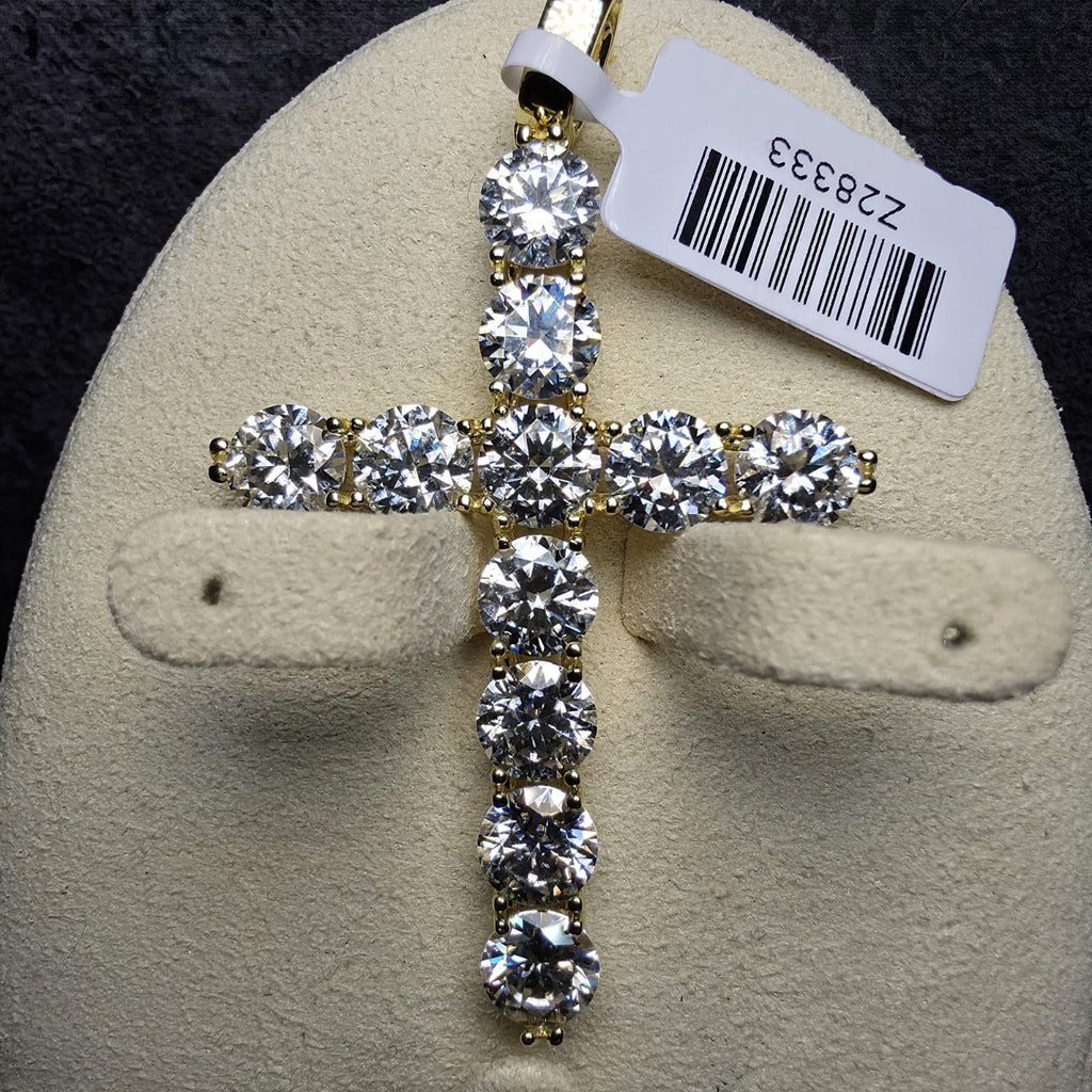 11.00 CTW VVS1 D Color Moissanite Cross Pendant in 14K Gold Over Silver