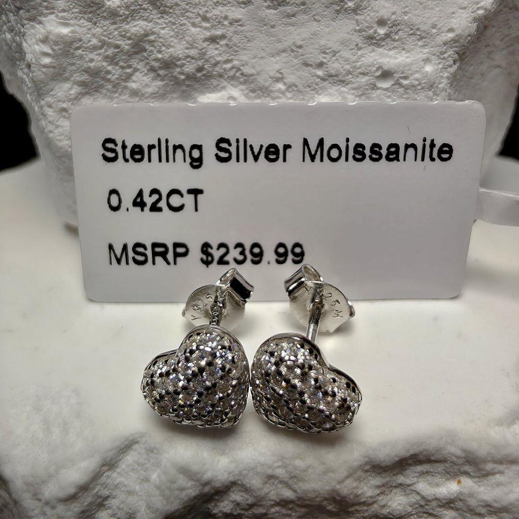0.42 CTW Pavé Moissanite Heart Stud Earrings in 925 Sterling Silver