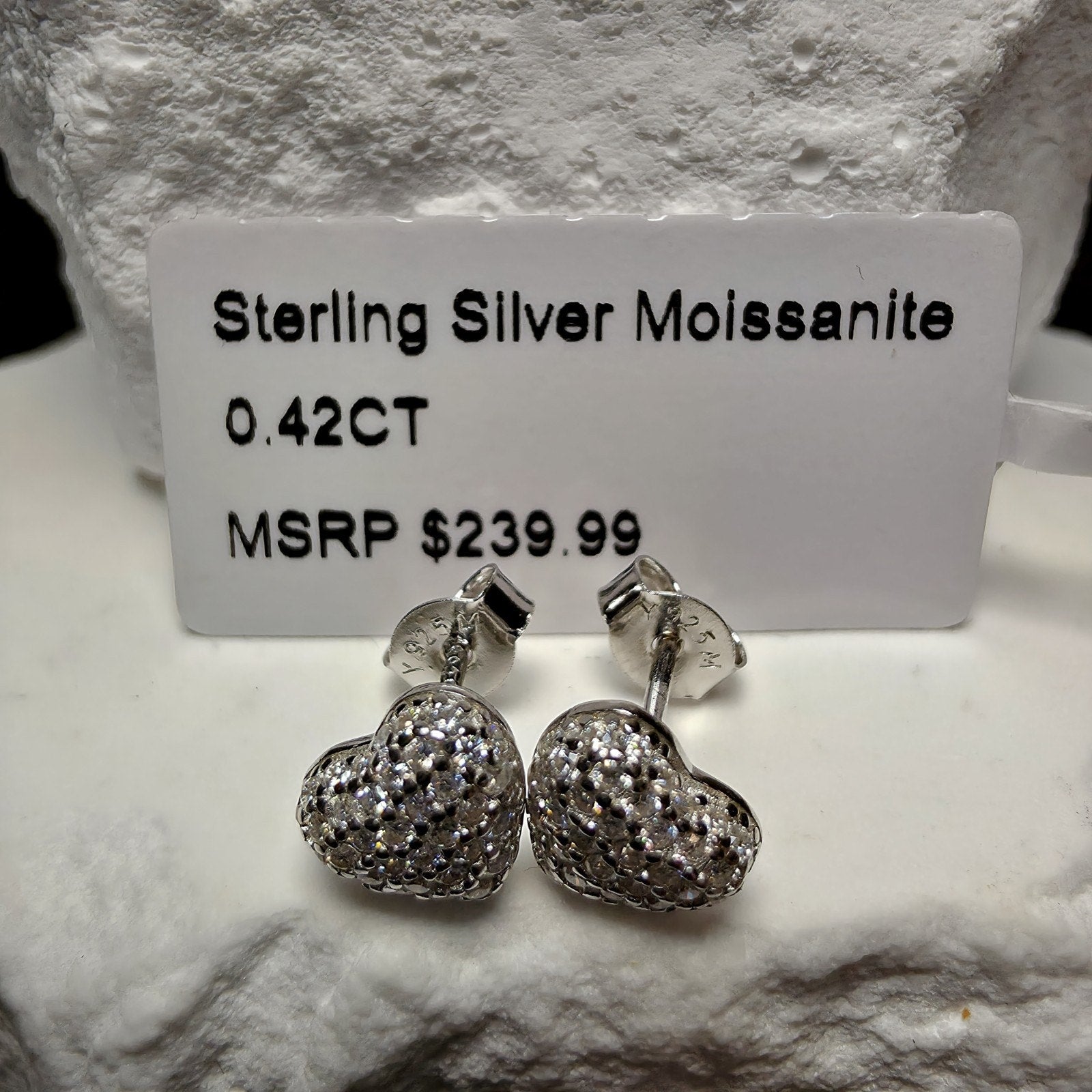 0.42 CTW Pavé Moissanite Heart Stud Earrings in 925 Sterling Silver