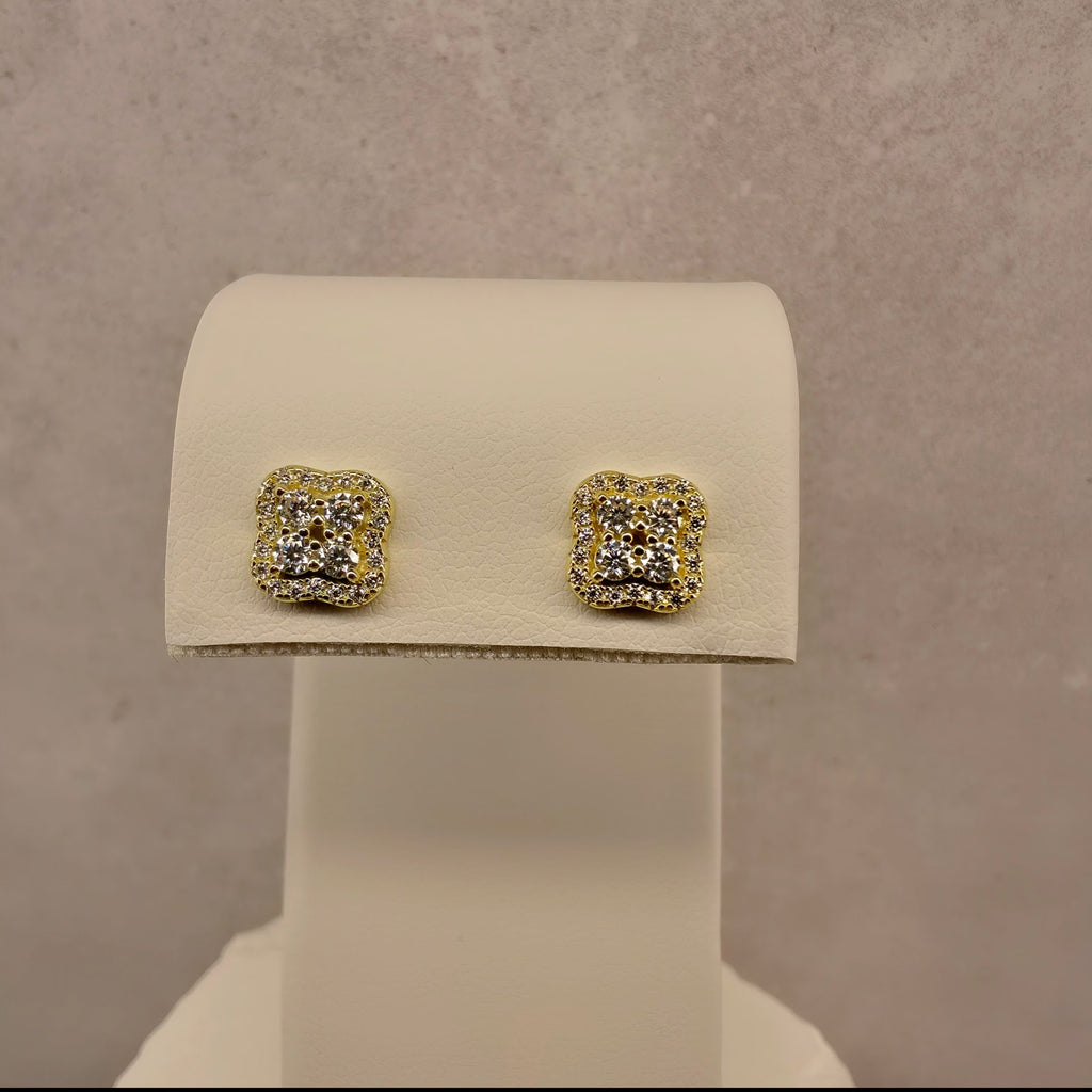 0.58ct Moissanite Clover Stud Earrings 8mm Gold Over 925 Silver