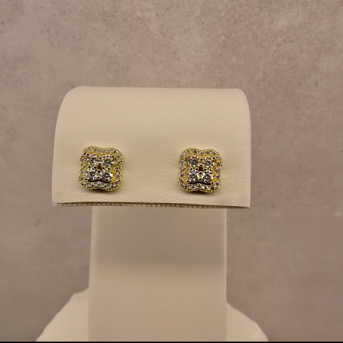 0.58ct Moissanite Clover Stud Earrings 8mm Gold Over 925 Silver