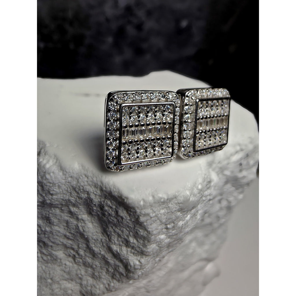 0.68 CTW VVS D Color Moissanite Square Cluster Stud Earrings in 925 Silver