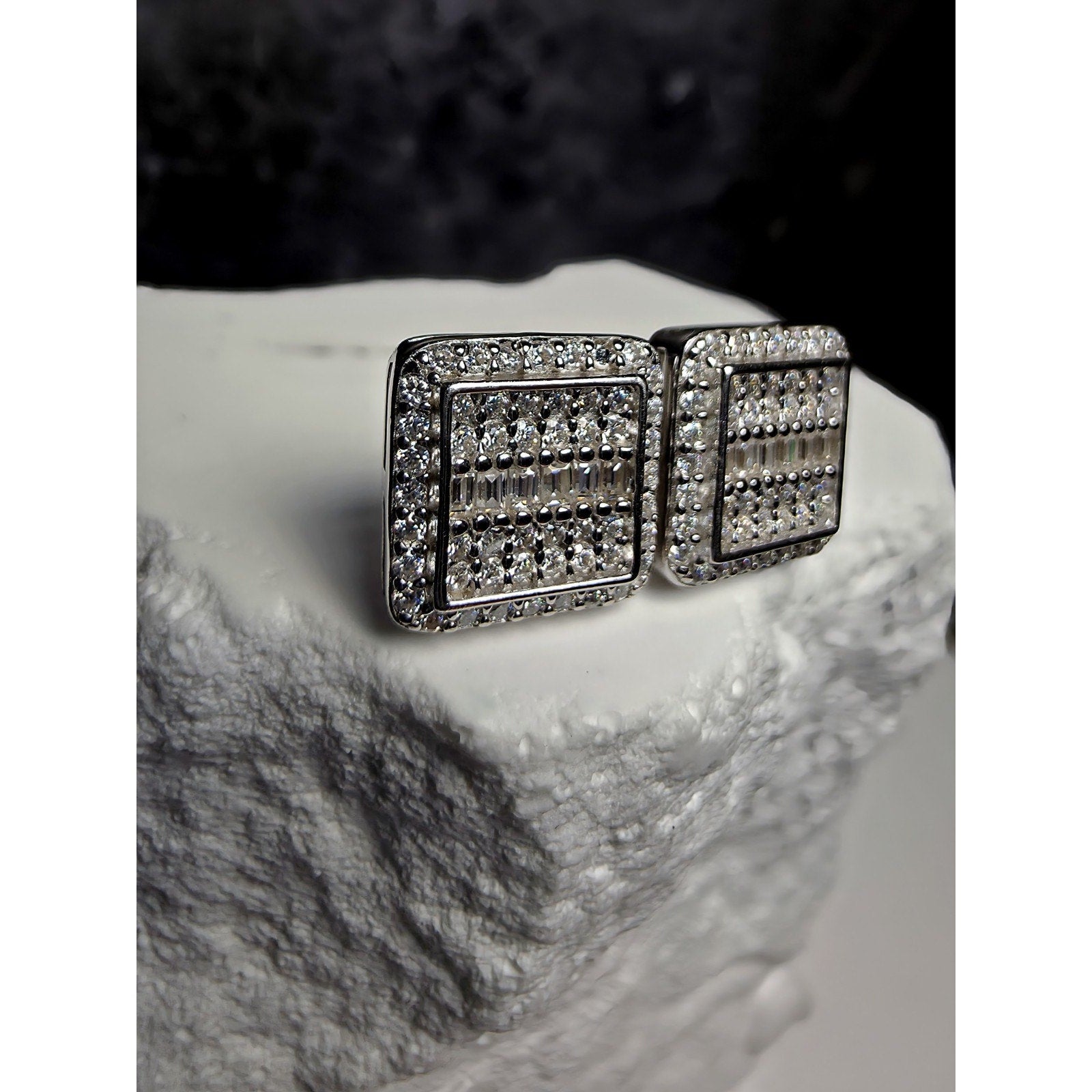 0.68 CTW VVS D Color Moissanite Square Cluster Stud Earrings in 925 Silver