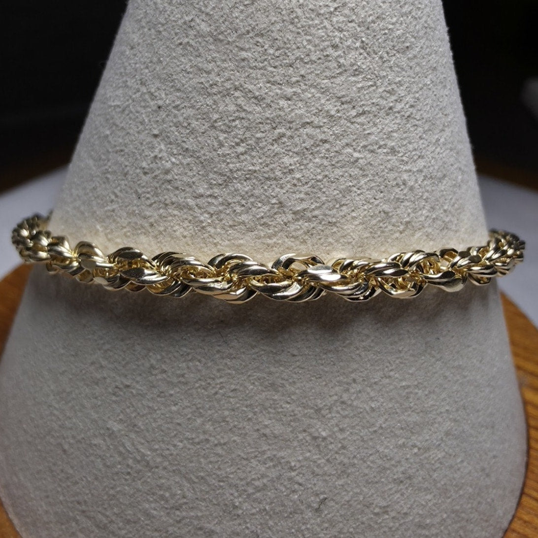 10k Yellow Gold Diamond Cut Hollow Rope Bracelet 8" 4mm
