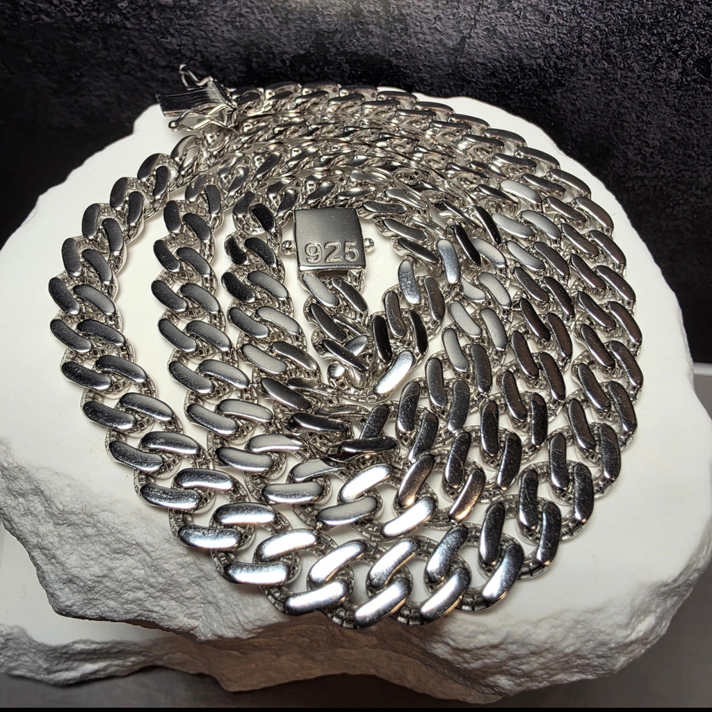 925 Sterling Silver 8.8mm Monaco Cuban Chain Necklace 24" 55g w/Rhodium Plating