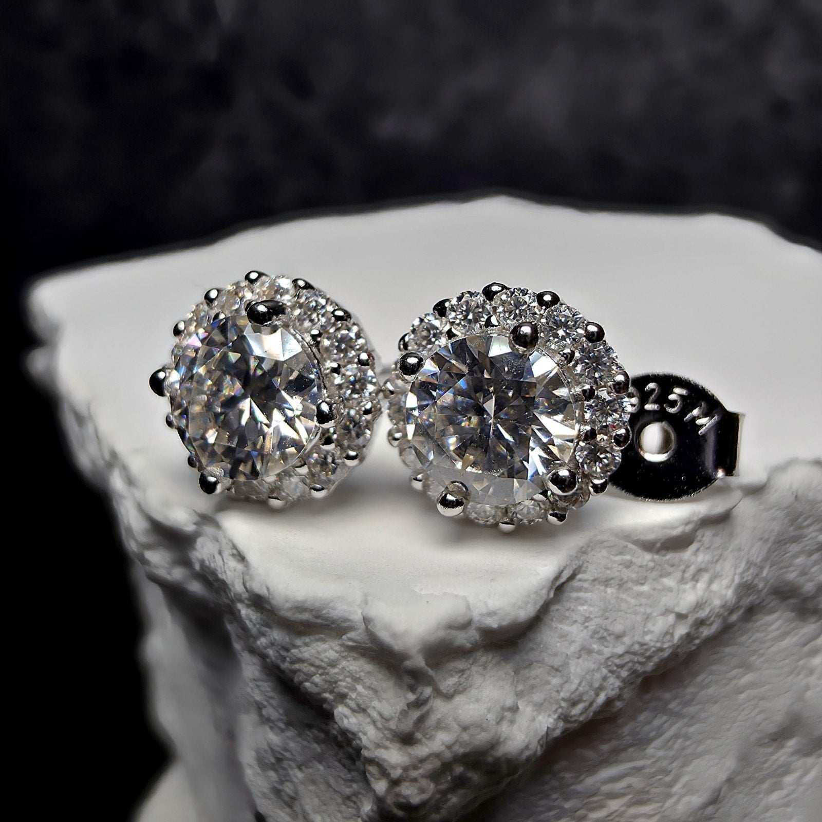 1.18 CTW Moissanite Halo Stud Earrings in 925 Sterling Silver | Brilliant Round