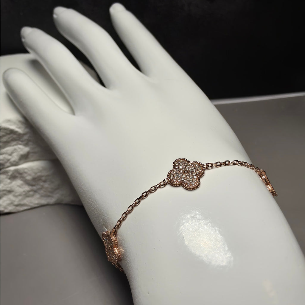 0.48ctw Moissanite Rose Gold 925 Silver Three-Motif Clover Station Bracelet