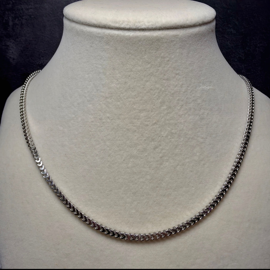 2.6mm Franco Chain in Solid 925 Sterling Silver w/Rhodium  – 24 Inch (8.87g)