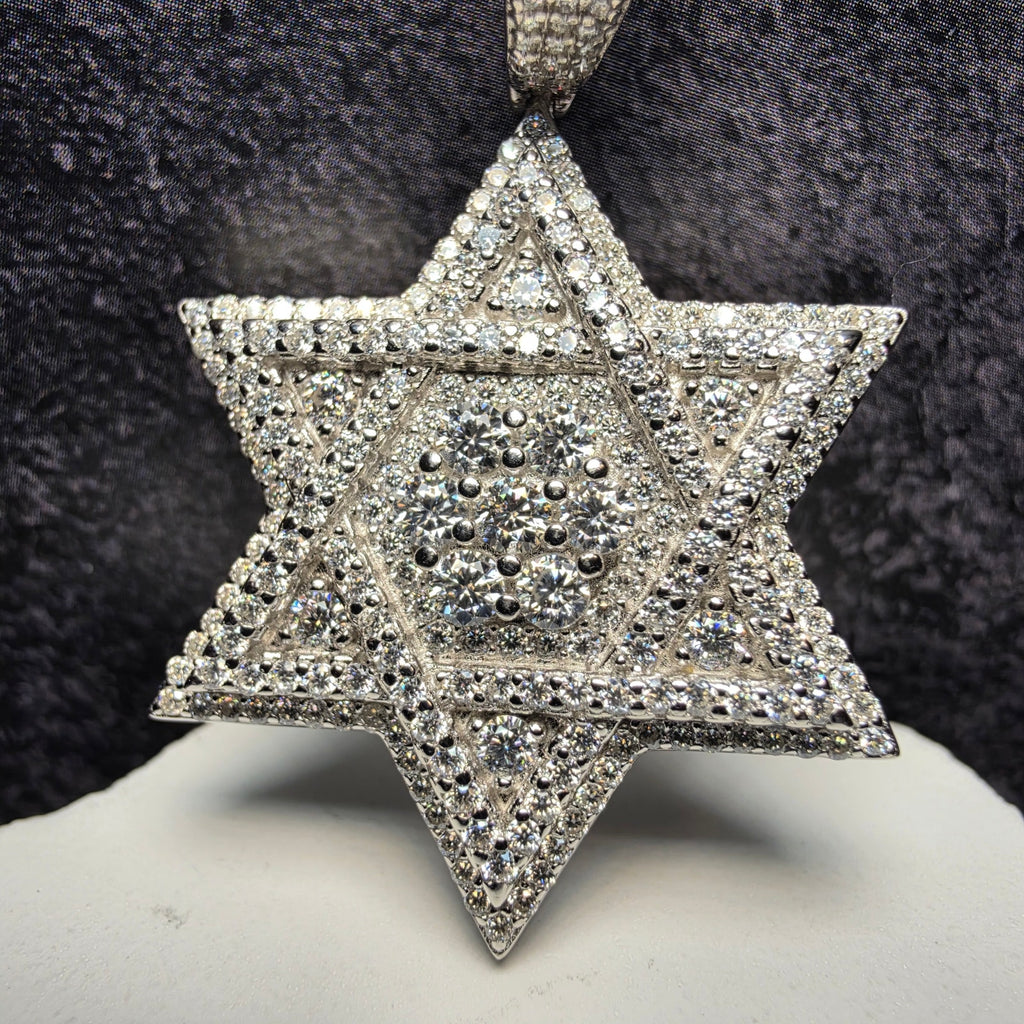 Moissanite Star of David Iced Out Pendant – 2" 3D Layered, 10mm Bail (10.83g)