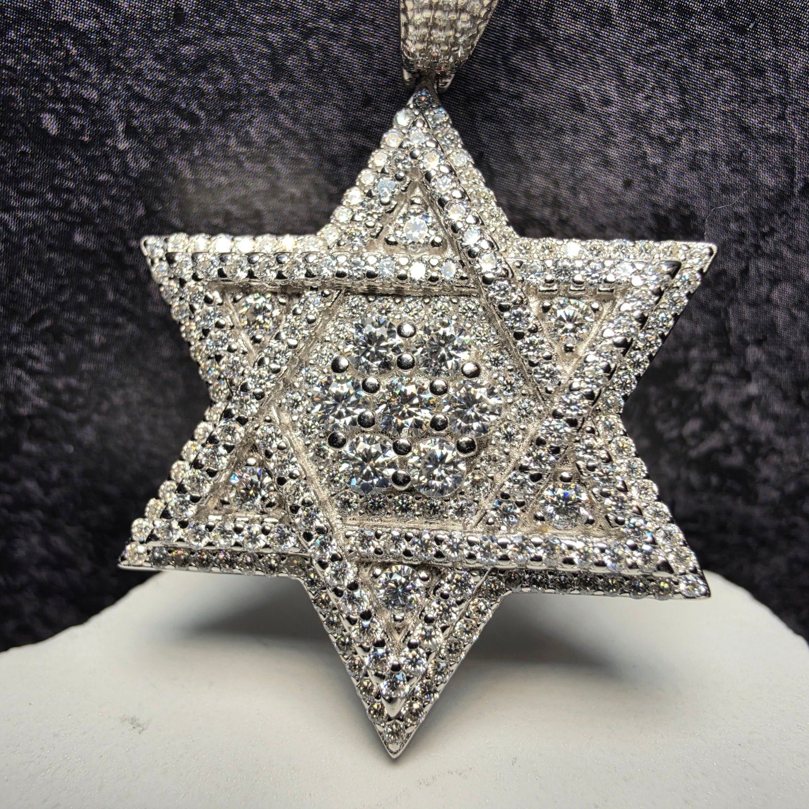 Moissanite Star of David Iced Out Pendant – 2" 3D Layered, 10mm Bail (10.83g)