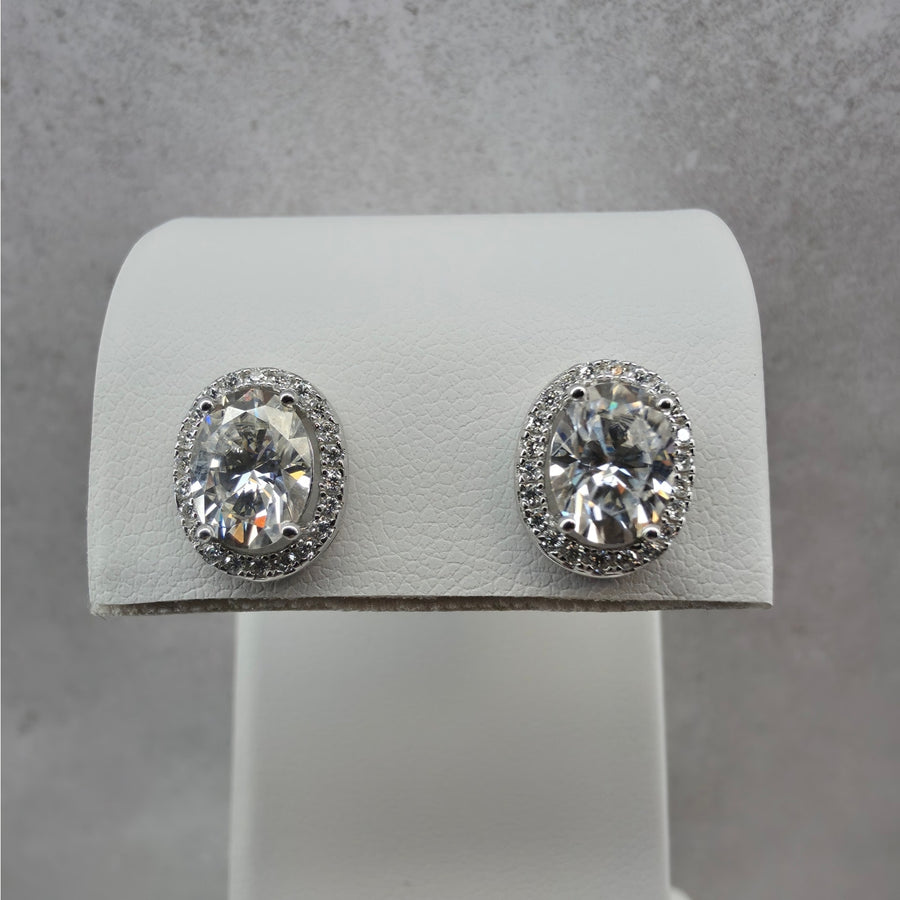 3.27ctw Moissanite Halo Stud Earrings 925 Sterling Silver w/Butterfly Push Backs