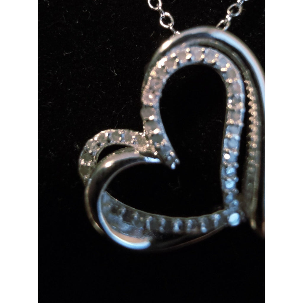 16-18" Natural Diamond 925 Sterling Silver Heart Charm Pendant Necklace