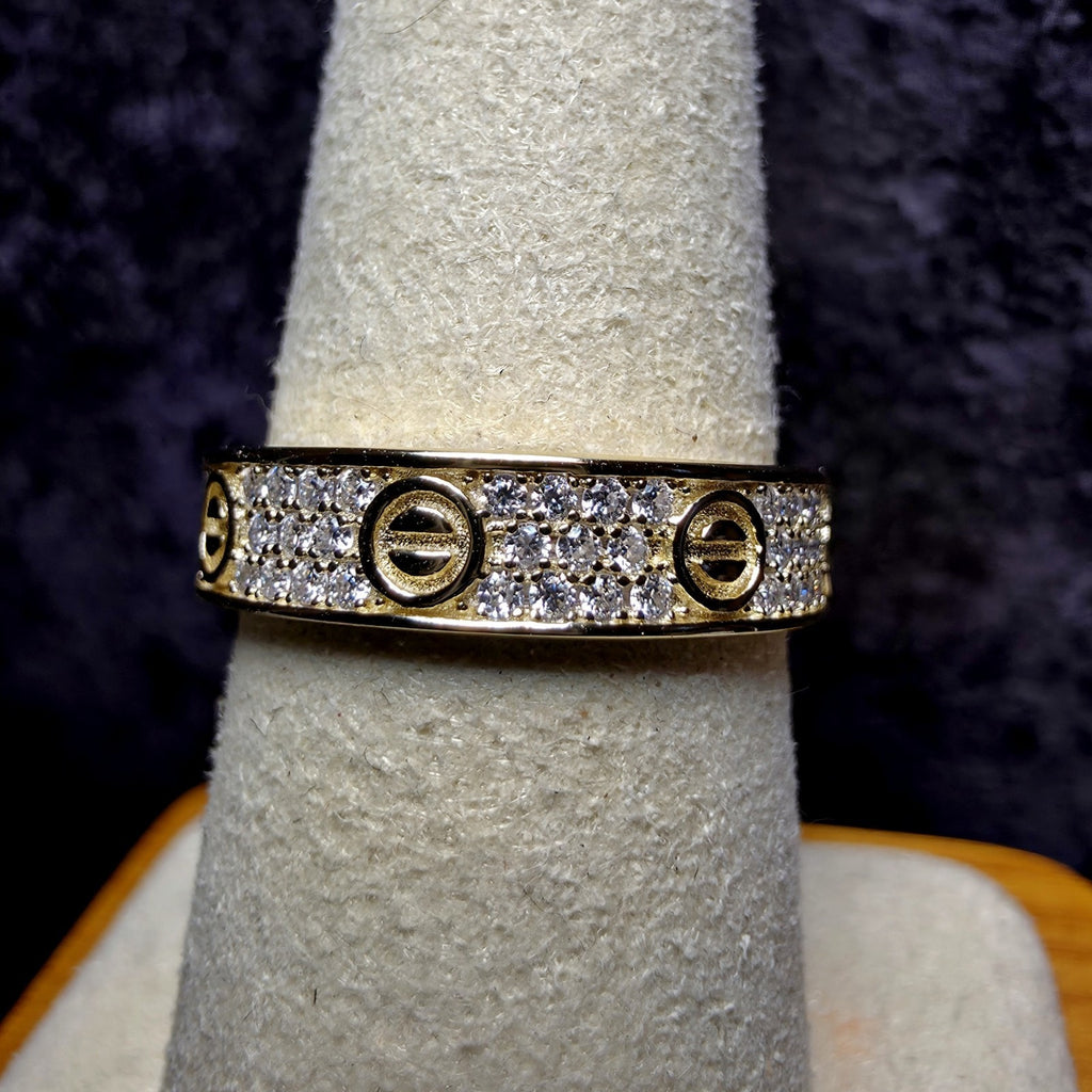 0.71 CTW Moissanite Pavé & Screw Motif Band Ring - Gold Over Silver Size 8