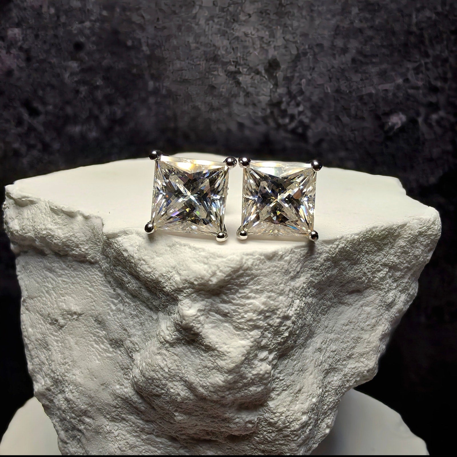 7mm 4.00CTW Princess Cut Moissanite Stud Earrings 925 Silver w/Screw Backs & GRA