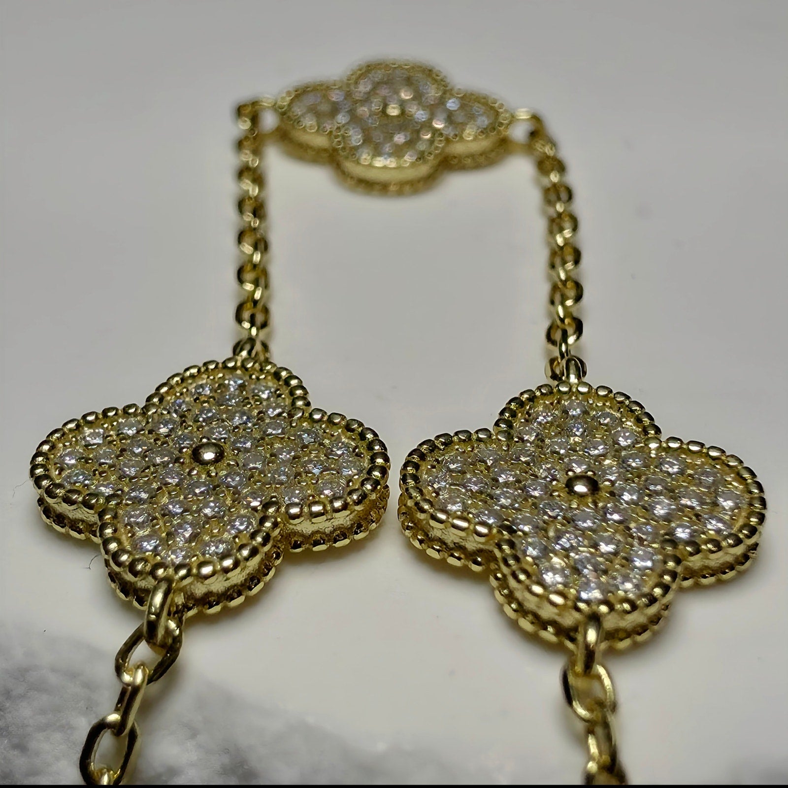 0.48CTW Moissanite Pavé Clover Station Bracelet Gold 925 Sterling Silver 7"+1"