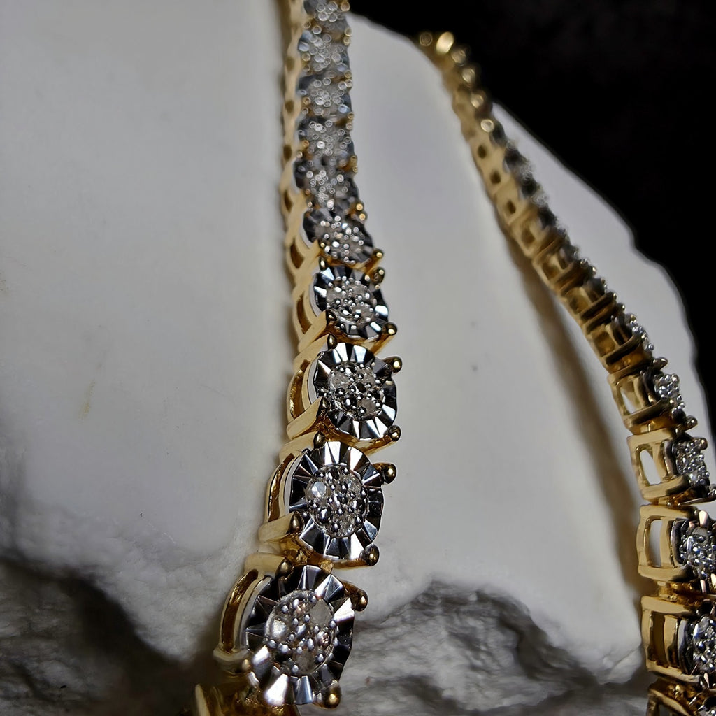 0.33 ctw Natural Diamond Cluster Tennis Necklace 18" in Gold Plated 925 Sterling