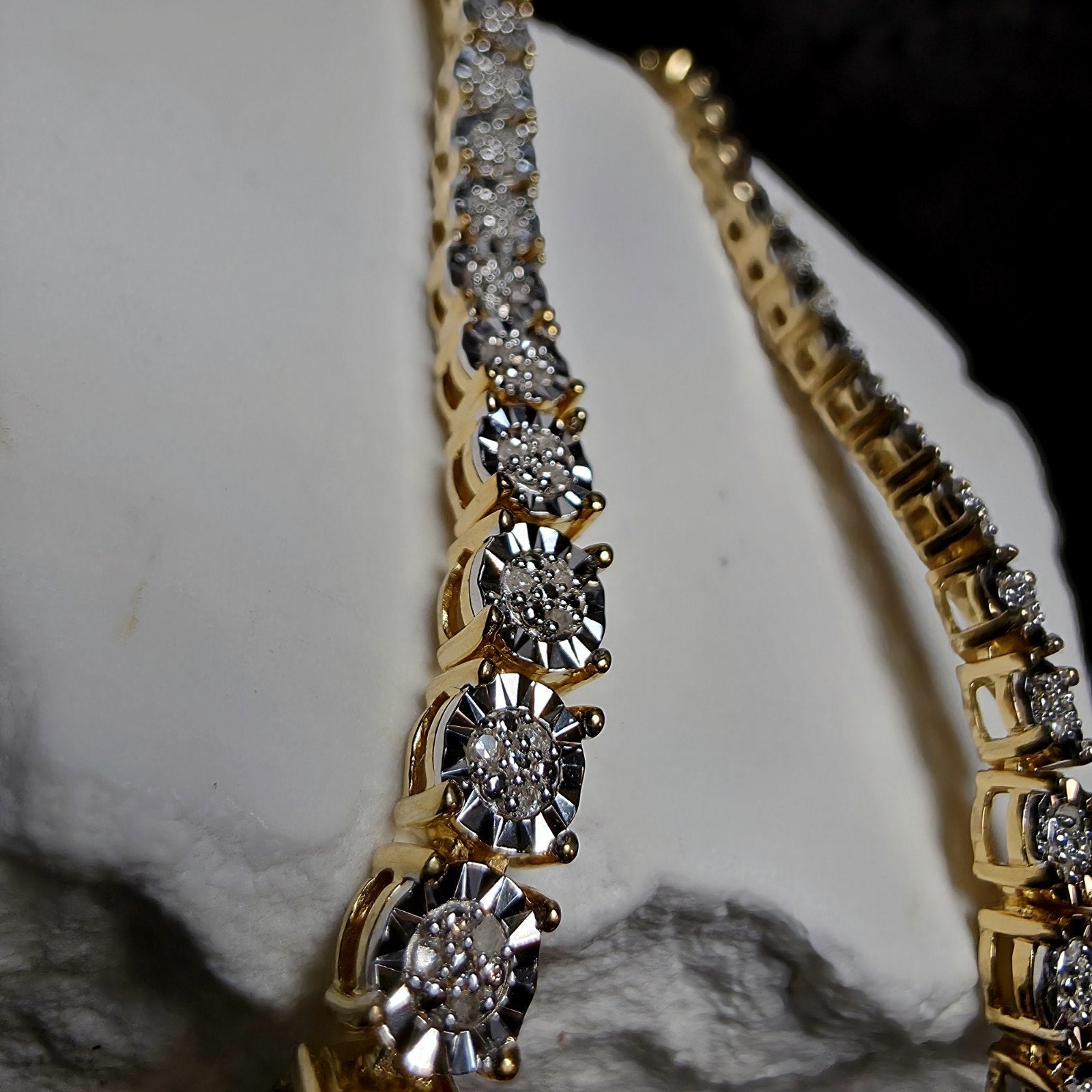 0.33 ctw Natural Diamond Cluster Tennis Necklace 18" in Gold Plated 925 Sterling