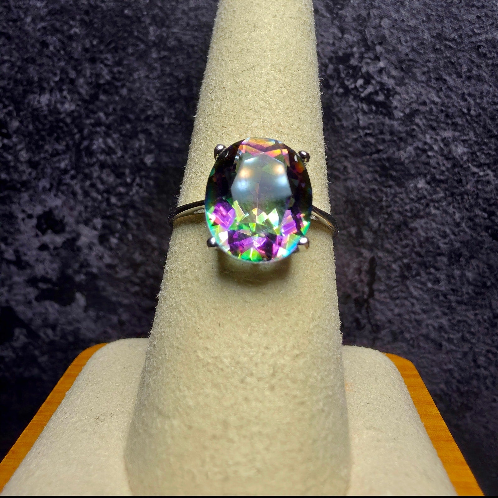 Genuine Oval Mystic Topaz Solitaire Ring in 925 Sterling Silver – Size 8