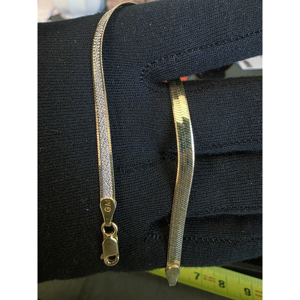 8" Reversable Herringbone Bracelet 4.5mm Gold over 925 Italian Silver