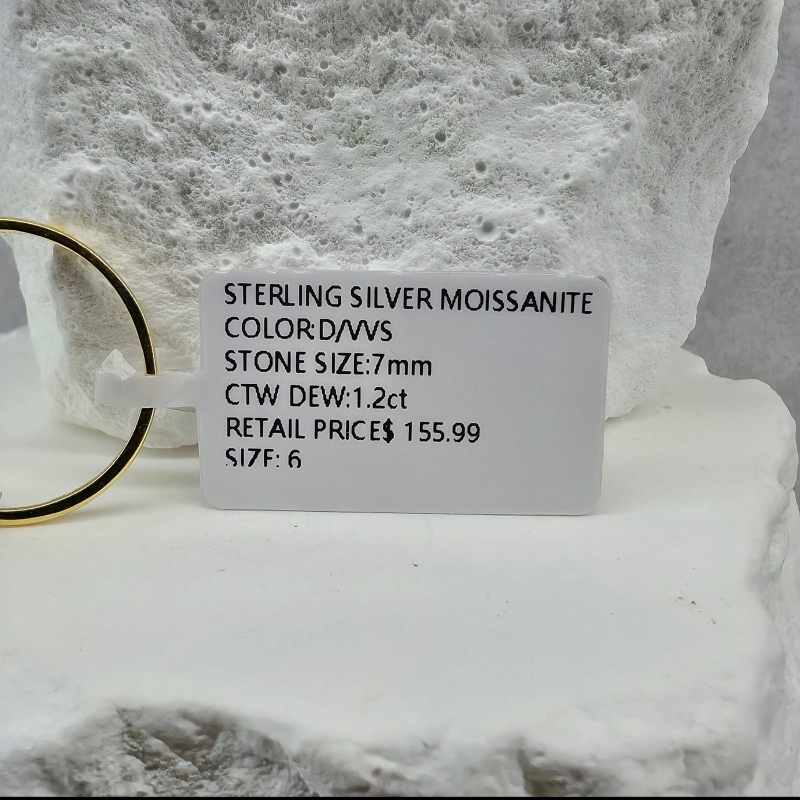 Sz 6 1.2ct 7mm D VVS Moissanite Solitaire Ring Gold over 925 Sterling Silver