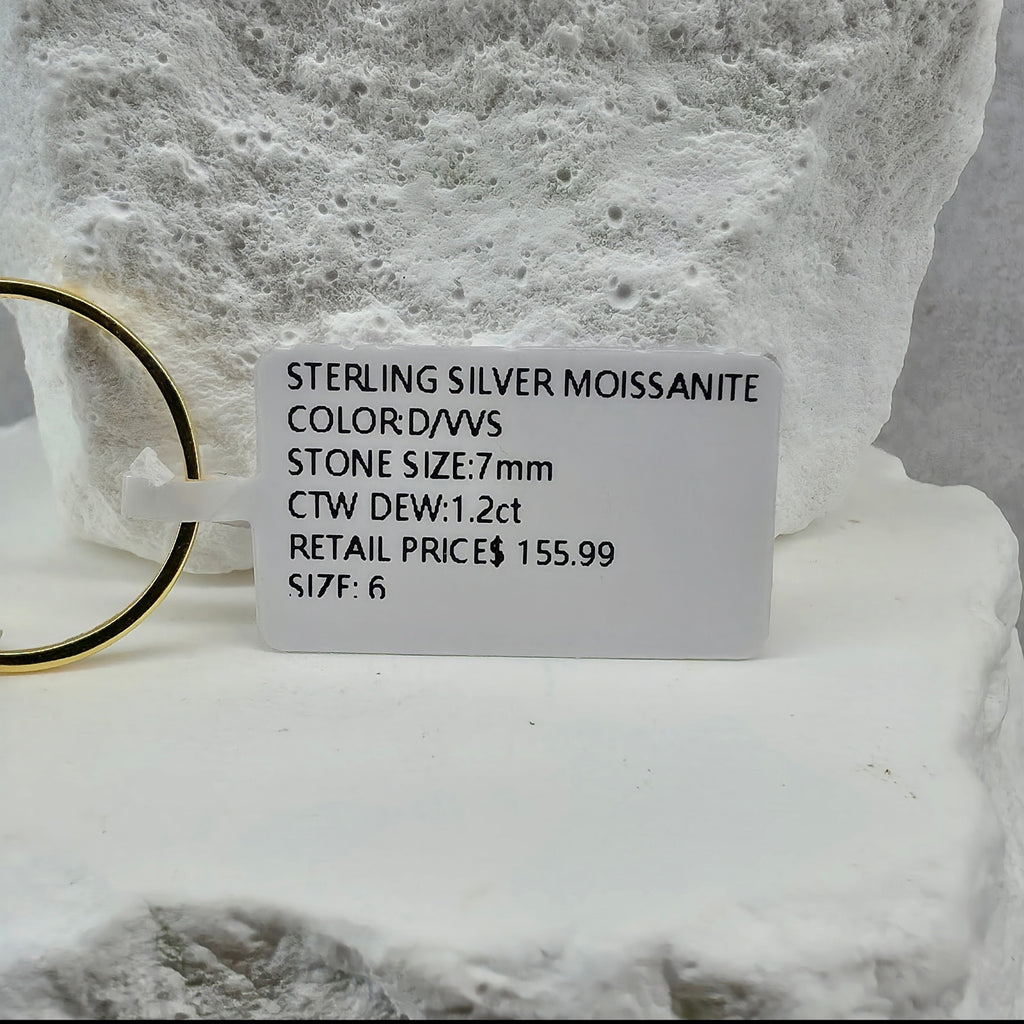 Size 5 or 6 1.2ct 7mm D VVS Moissanite Solitaire Ring Gold over 925 Silver