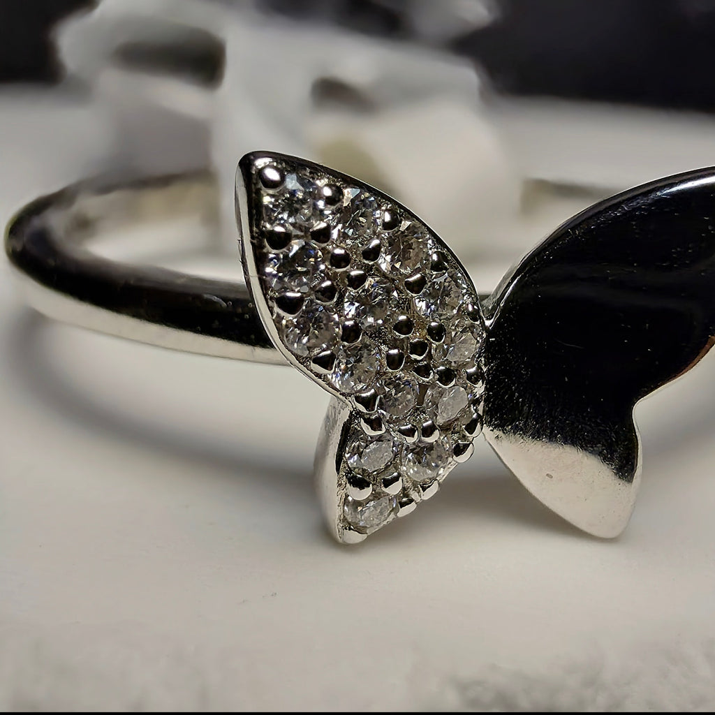 925 Sterling Silver Pavé Moissanite Butterfly Ring – Size 8 (1.00 CTW)