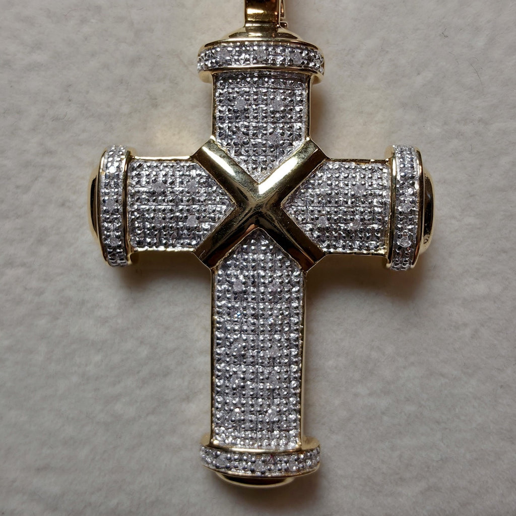 0.12CTW Natural Diamond Cross Pendant Necklace 18" Gold Over 925 Silver