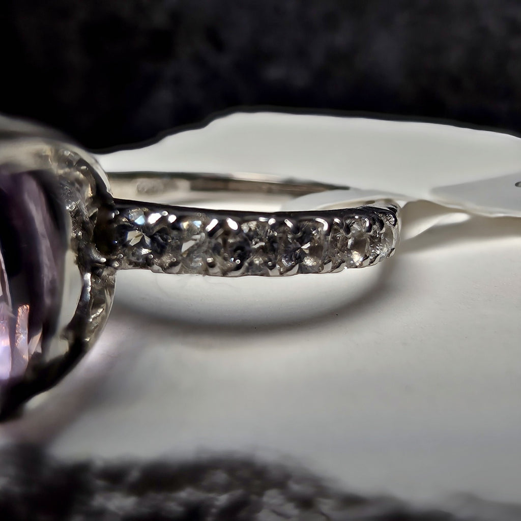 2.40 CT Oval Pink Amethyst Ring Size 6 Sterling Silver 925 White Topaz Accent