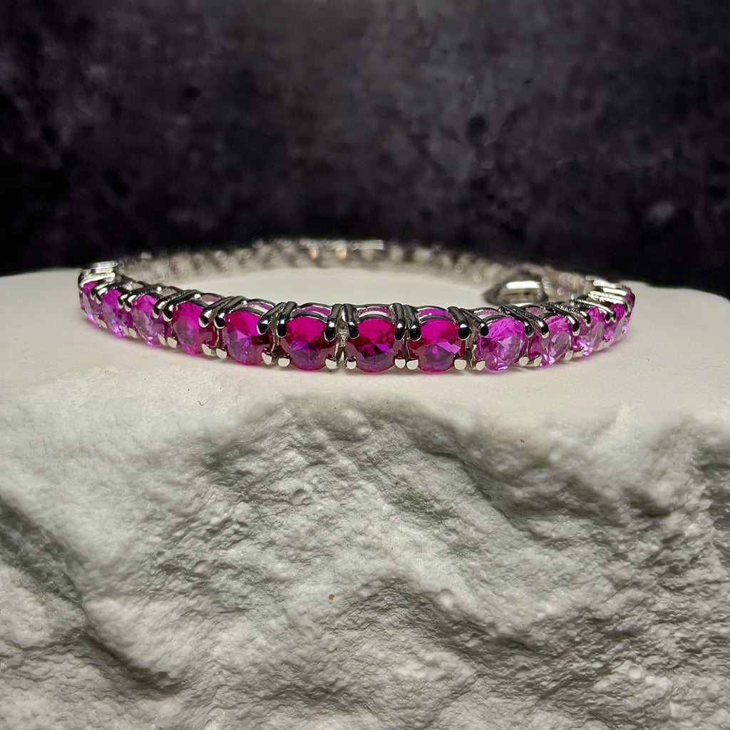 Ombré Pink Gradient Cubic Zirconia Tennis Bracelet (3mm, 7-8" Adjustable) Silver
