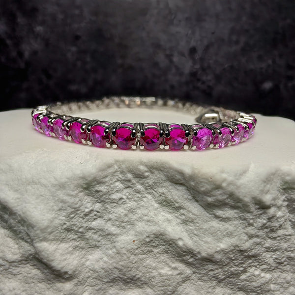 Ombré Pink Gradient Cubic Zirconia Tennis Bracelet (3mm, 7-8" Adjustable) Silver