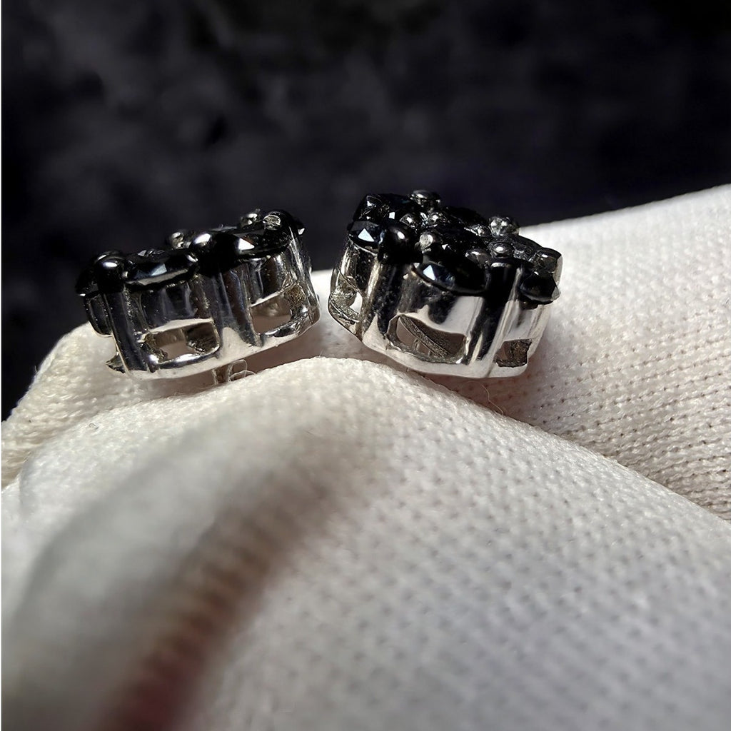 1.096ctw Natural Black Diamond Cluster Stud Earrings
