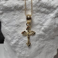 10K Solid Gold Dainty Crucifix Pendant w/10k 16" Singapore Necklace