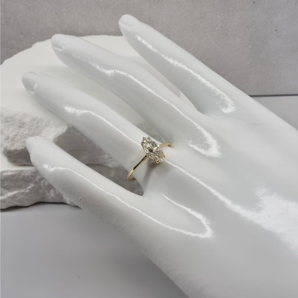 Size 8 1.0ct Marquise Moissanite Solitaire Ring 14K Gold Plated 925 Silver GRA