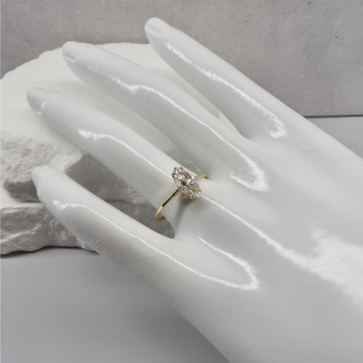 Size 8 1.0ct Marquise Moissanite Solitaire Ring 14K Gold Plated 925 Silver GRA