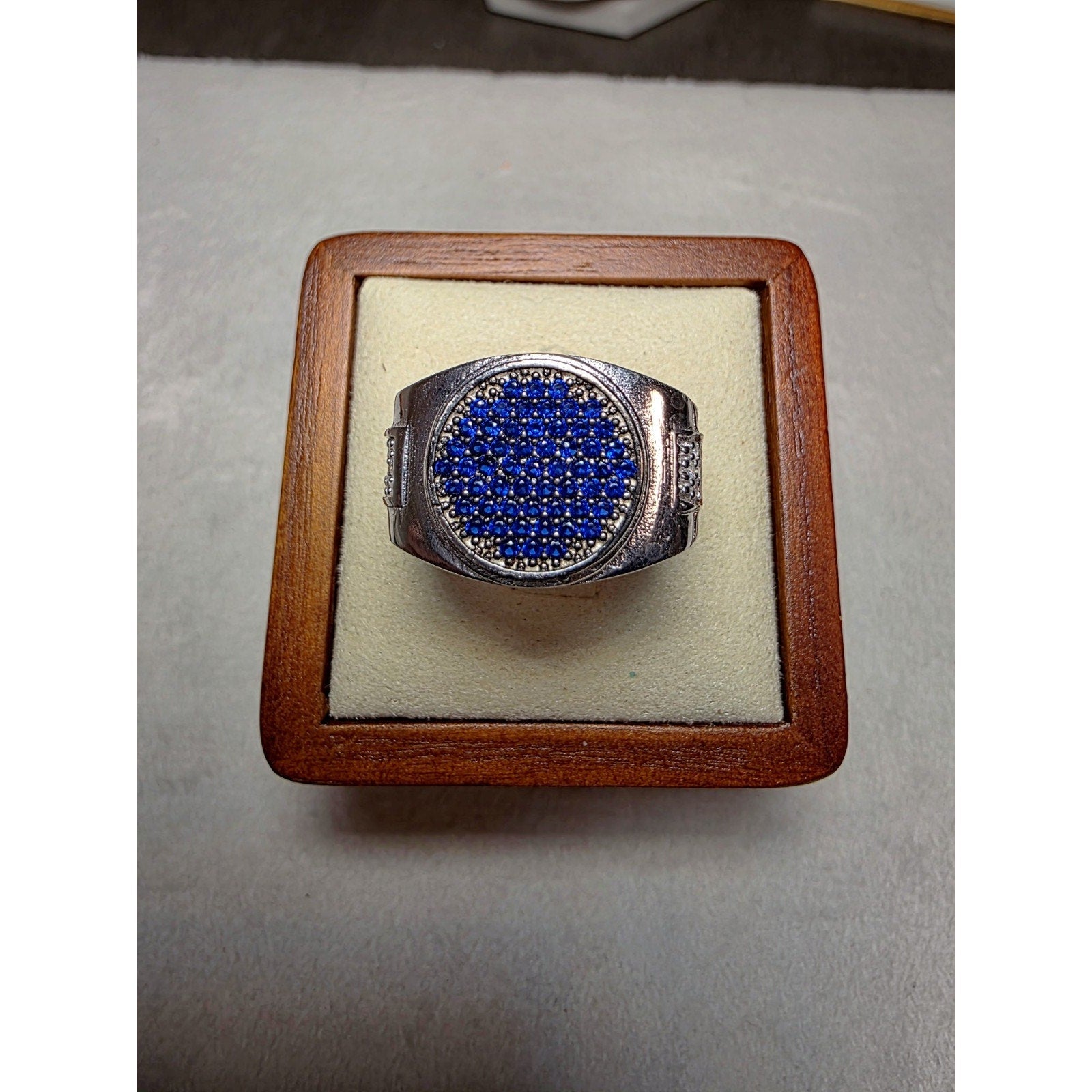 S9 CZ Saphire Pavé Cluster Signet Pinky Ring 925 Sterling Silver Stamped